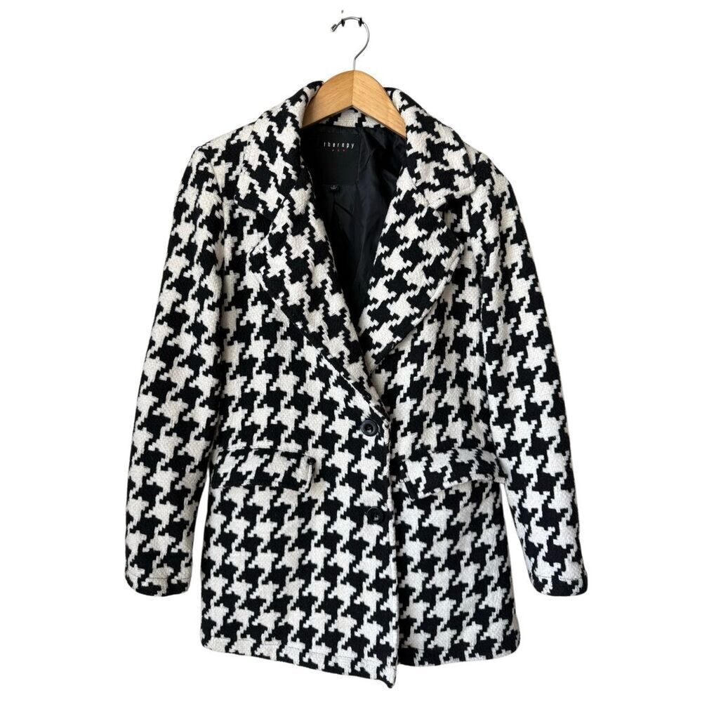 Theory Black & White Houndstooth Coat Size S